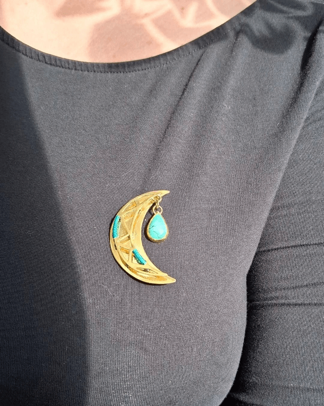 Broche Lune et Turquoise naturelle