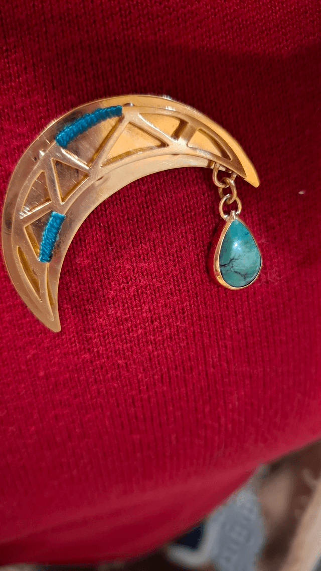 Broche Lune et Turquoise naturelle