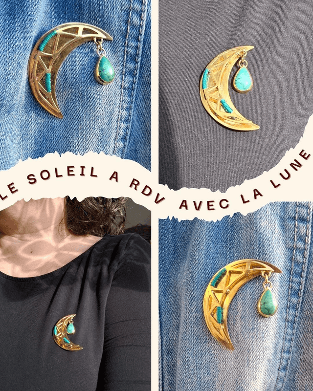Broche Lune et Turquoise naturelle